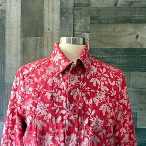 Handmade reversible sparkly floral button up jacket medium feminine coastal fall - Picture 3 of 13